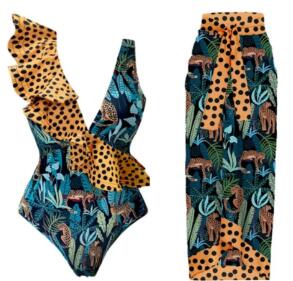 Alcione Swimsuit with Leopard Print Bikini Set (One Set)