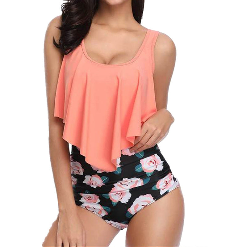 Floral Ruffled High-Waisted Bikini Swimsuit