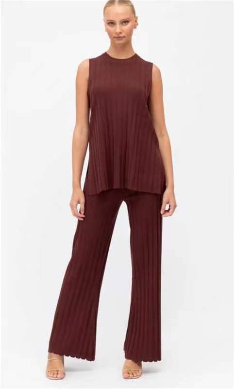 2023 Summer Women's Cozy Knit Top & Wide Leg Pants Set