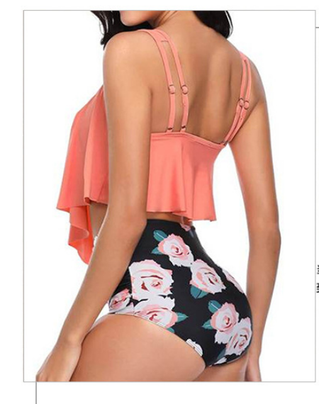 Floral Ruffled High-Waisted Bikini Swimsuit