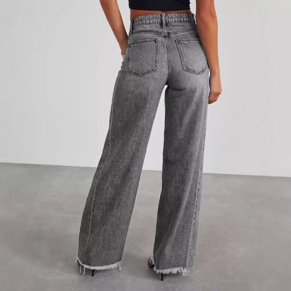 Fashion High Waist  Straight Jeans