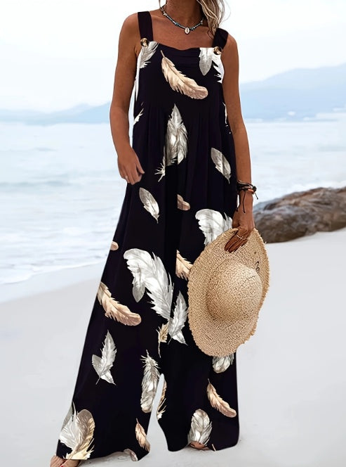 Feather Printed Casual Jumpsuit