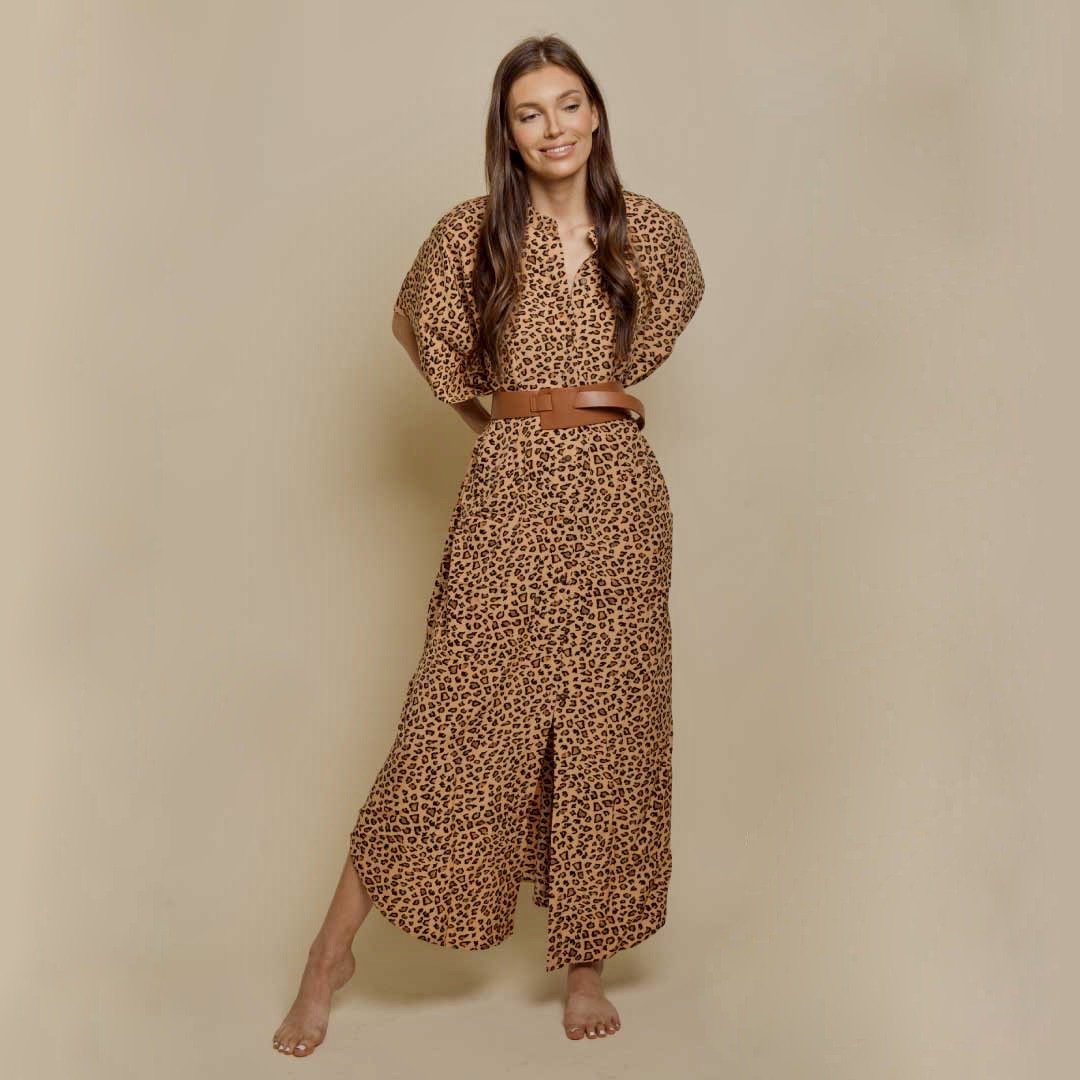 WIDE CHEETAH BUTTON-DOWN MAXI DRESS TAKINMaXX