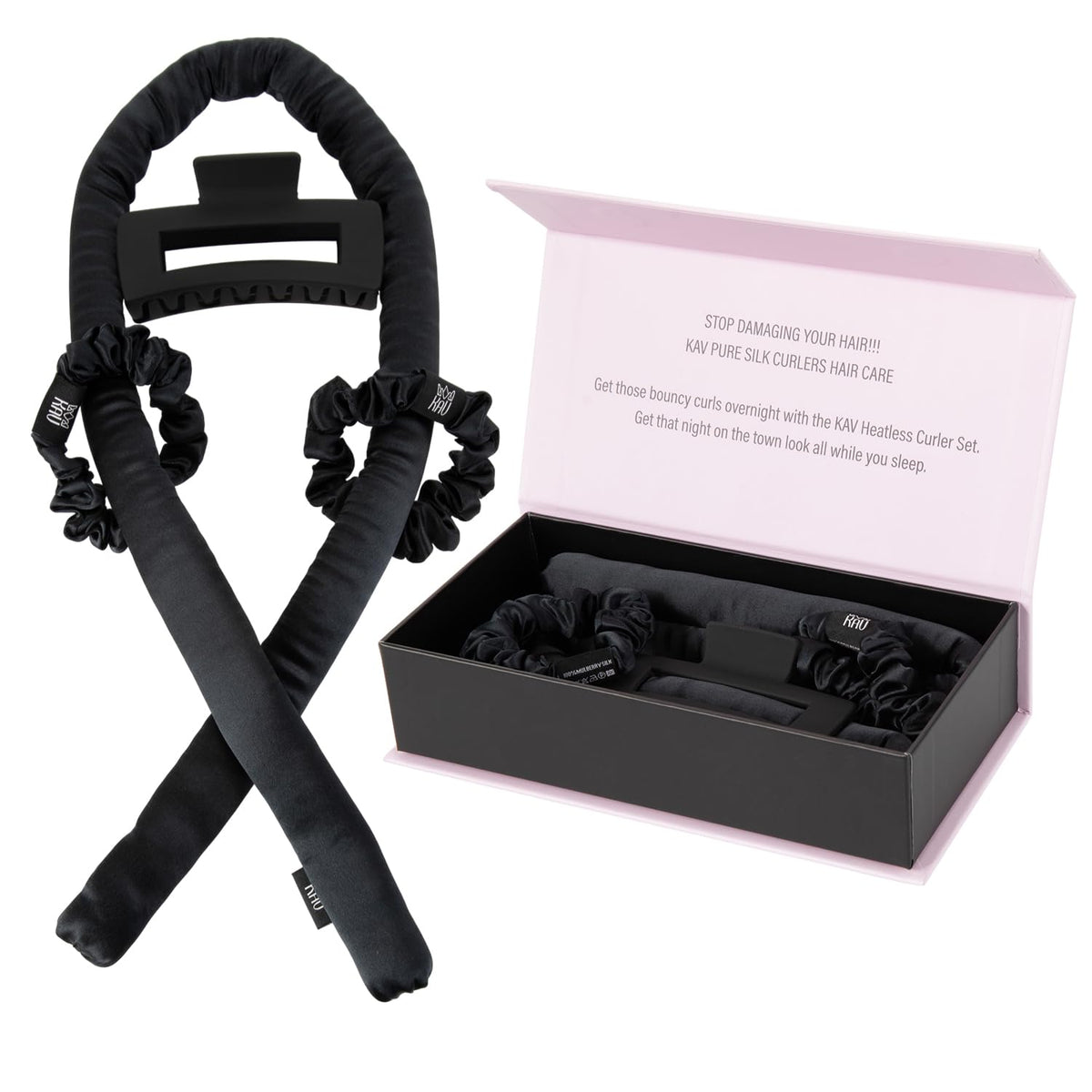 Heatless Silk Hair Rollers for Bouncy Overnight Curls | Curling Rod Headband Wrap Set for Heatless Curls (Black)