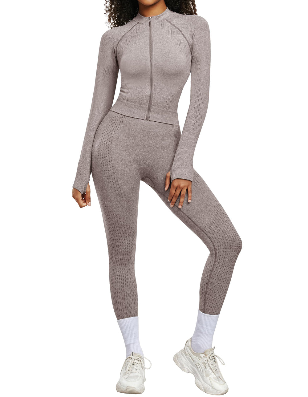 2-Piece Seamless Workout Set – Zip Jacket and High-Waist Leggings