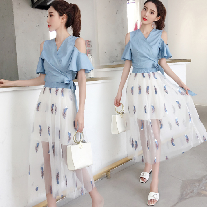Embroidery Set with High-Waisted Tulle Skirt & Top