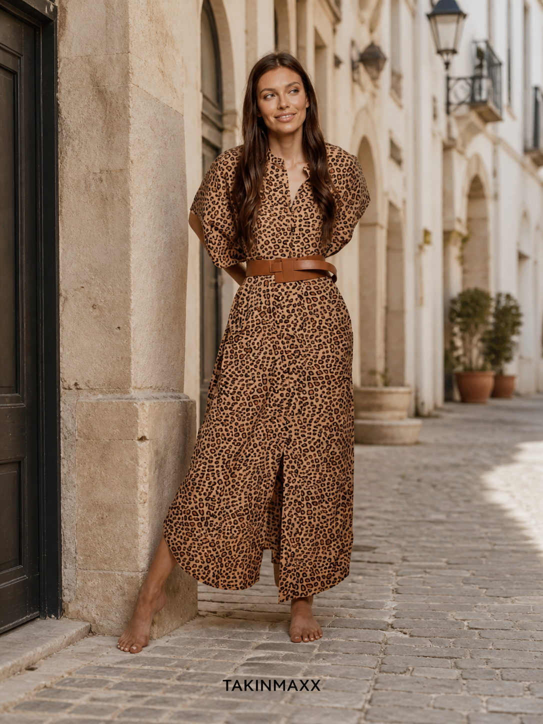 TAKINMAXX cheetah button-down maxi dress in old town
