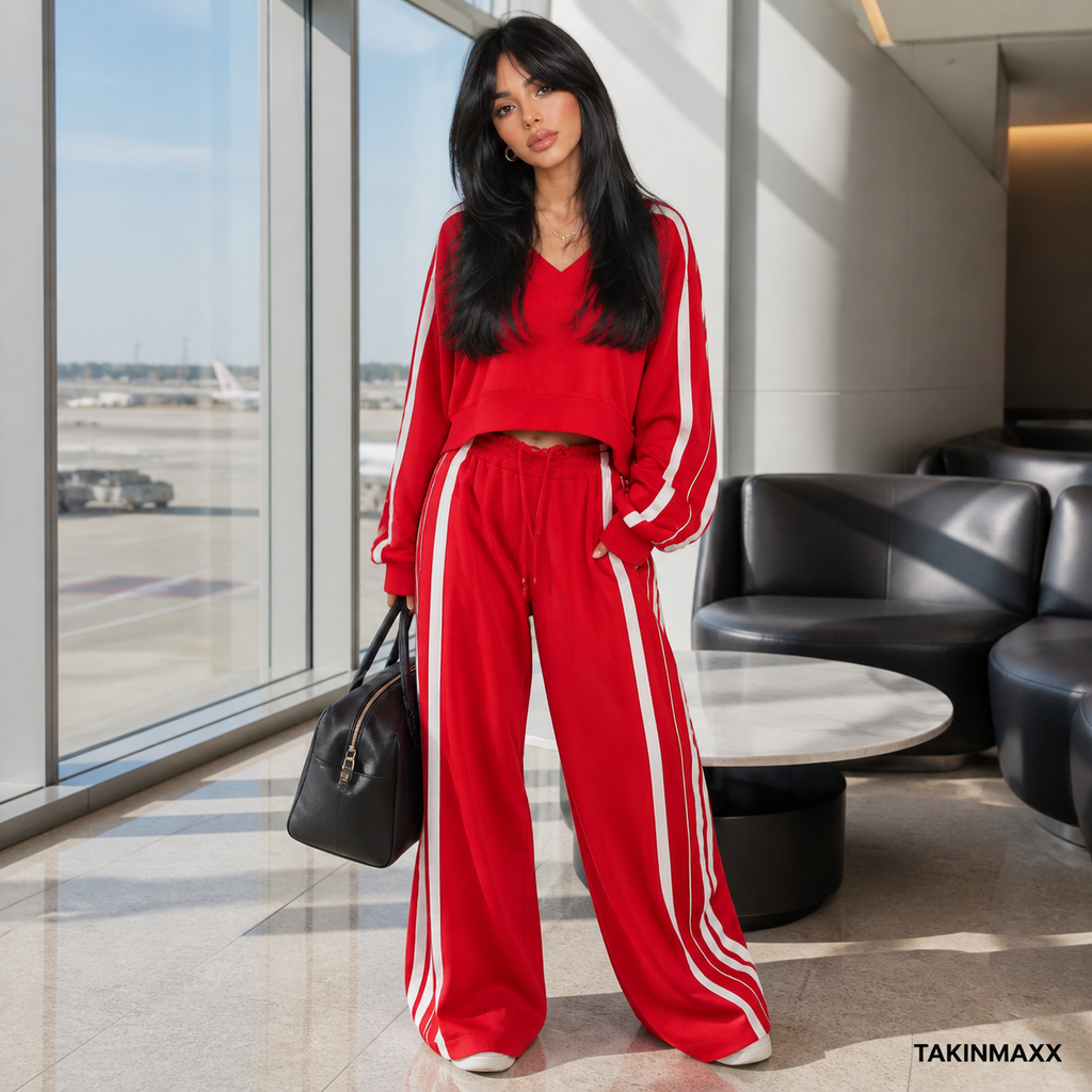 TAKINMAXX red striped wide-leg travel set