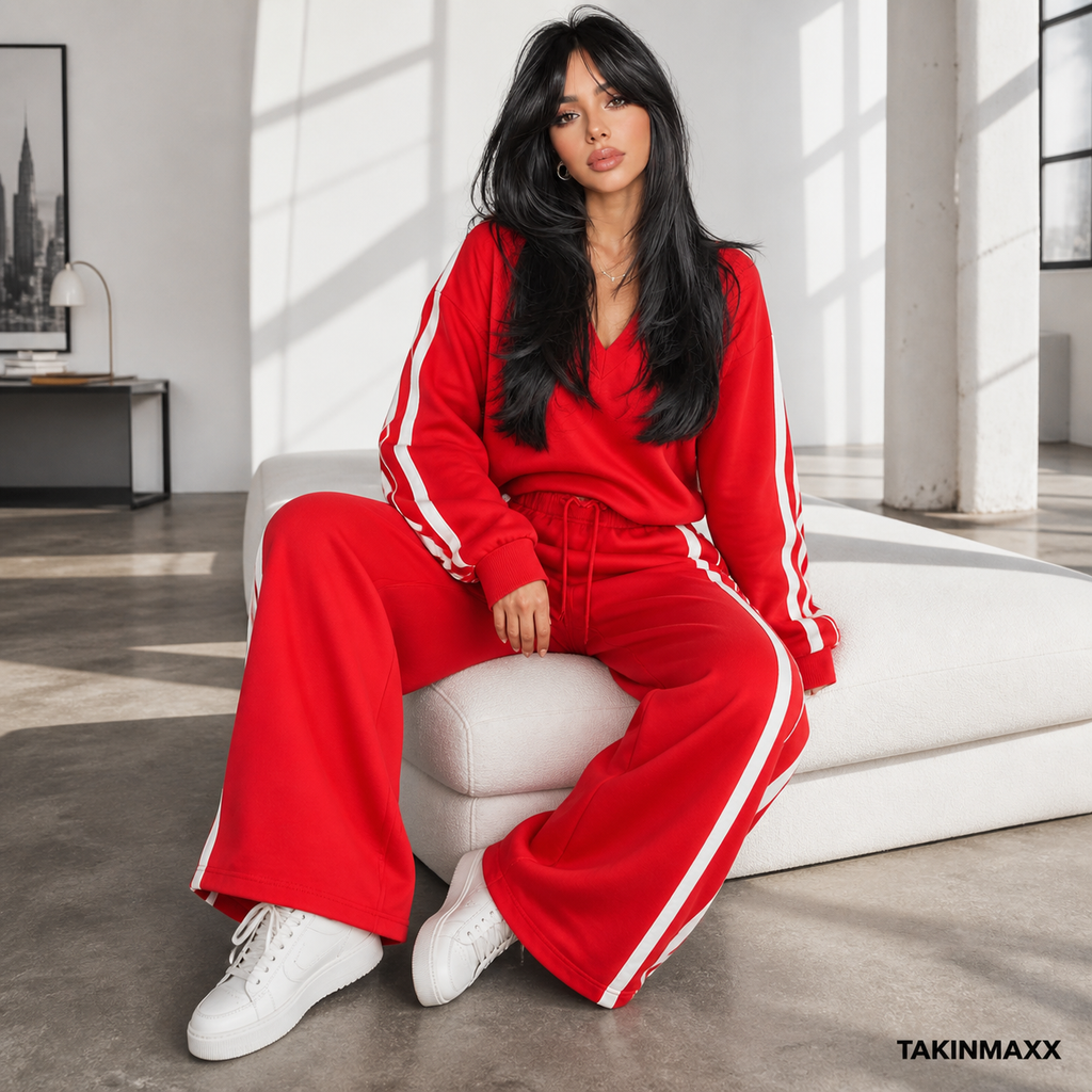 TAKINMAXX red striped wide-leg set in a modern loft